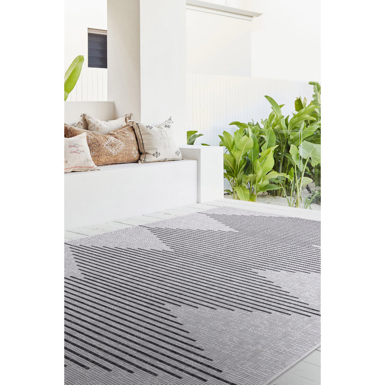 Latitude Run® Marquas Striped Design Black Grey Carpet Machine Made